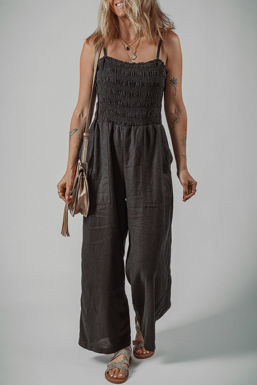 Black Spaghetti Straps Wide Leg Jumpsuit