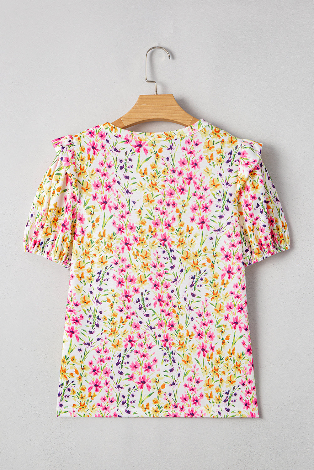 Pink Floral Puff Blouse