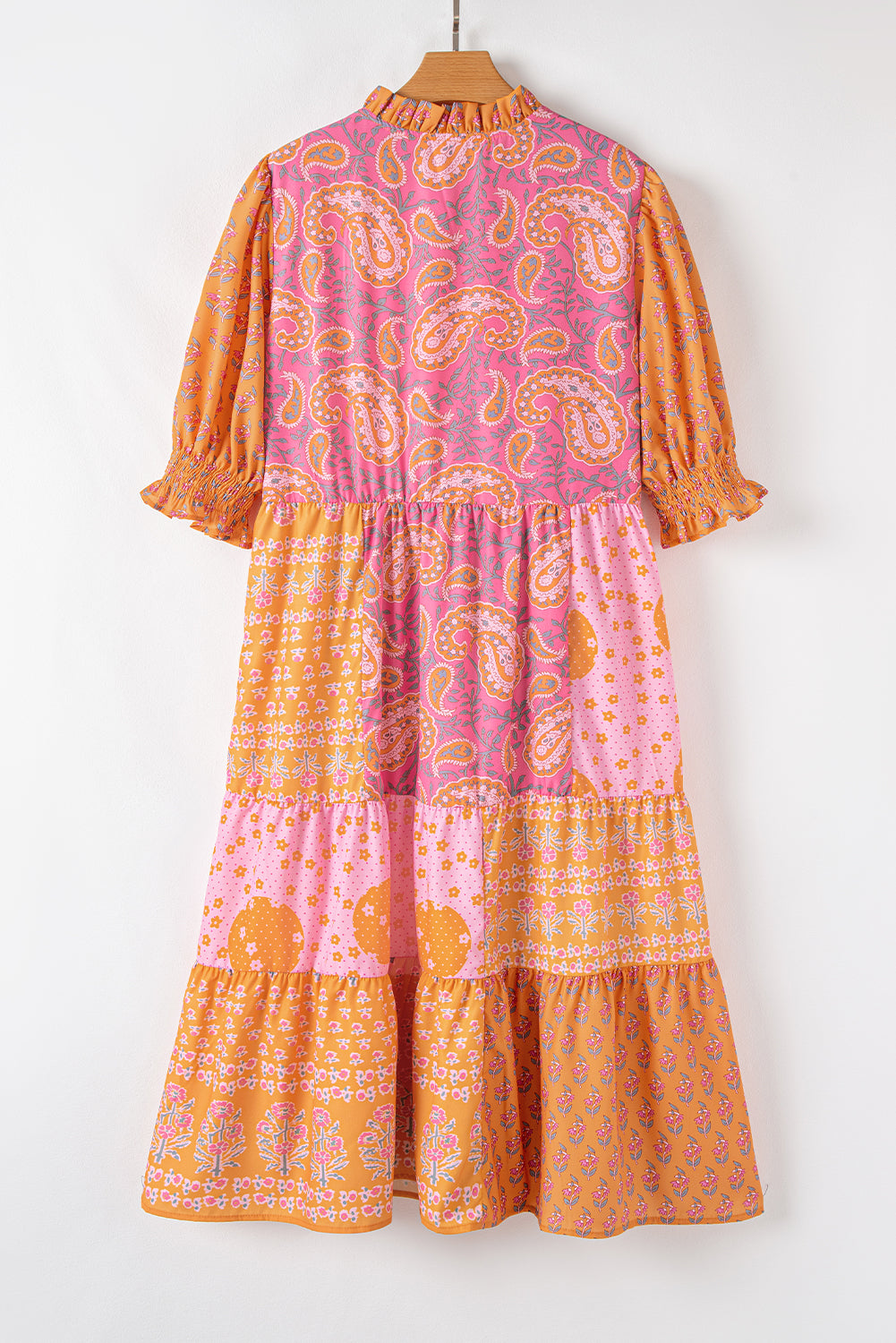 Pink Boho Paisley Floral Midi Dress