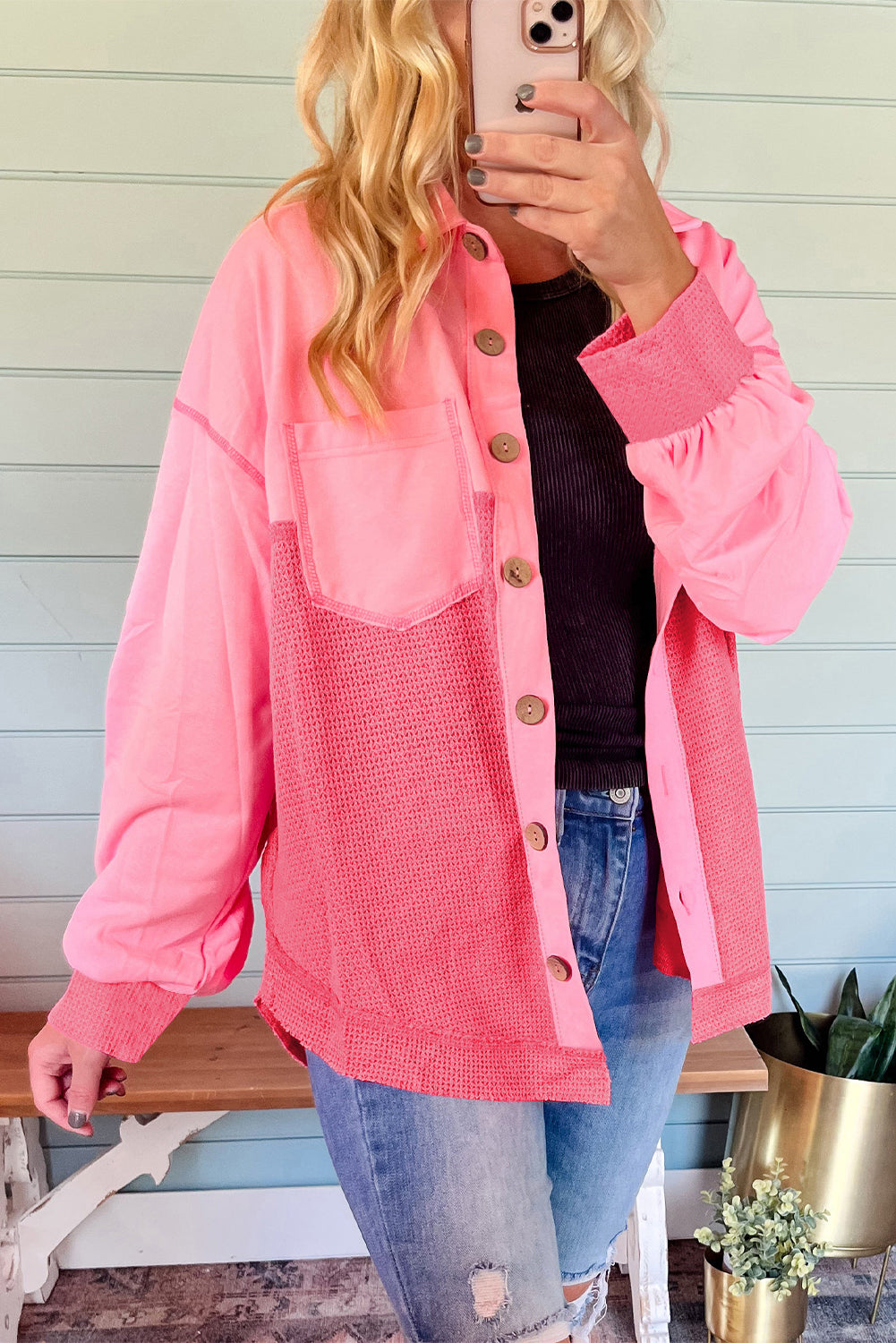 Peach Waffle Knit Shacket