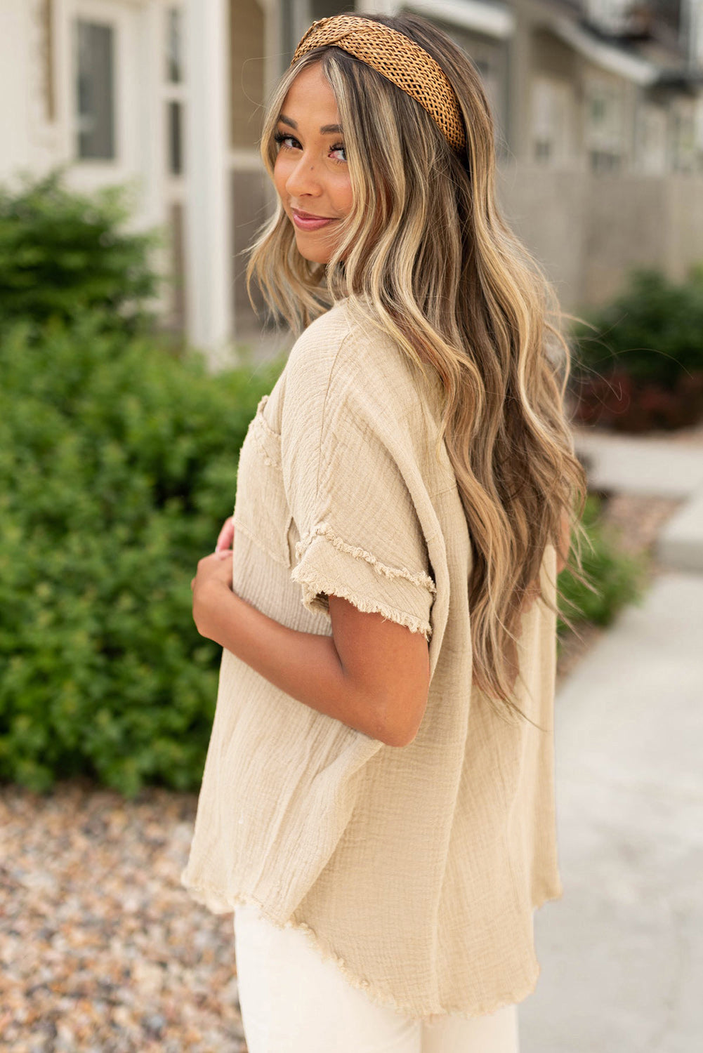 Parchment Textured Frayed Top