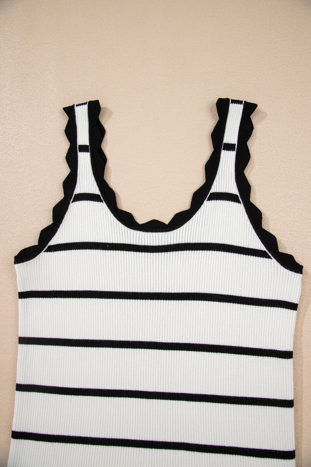 Black Striped Scalloped Sleeveless Sweater Vest