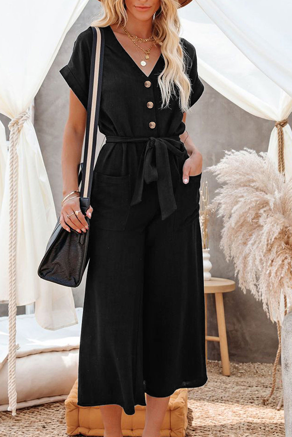 Black Wide Leg Pocketed Jumpsuit