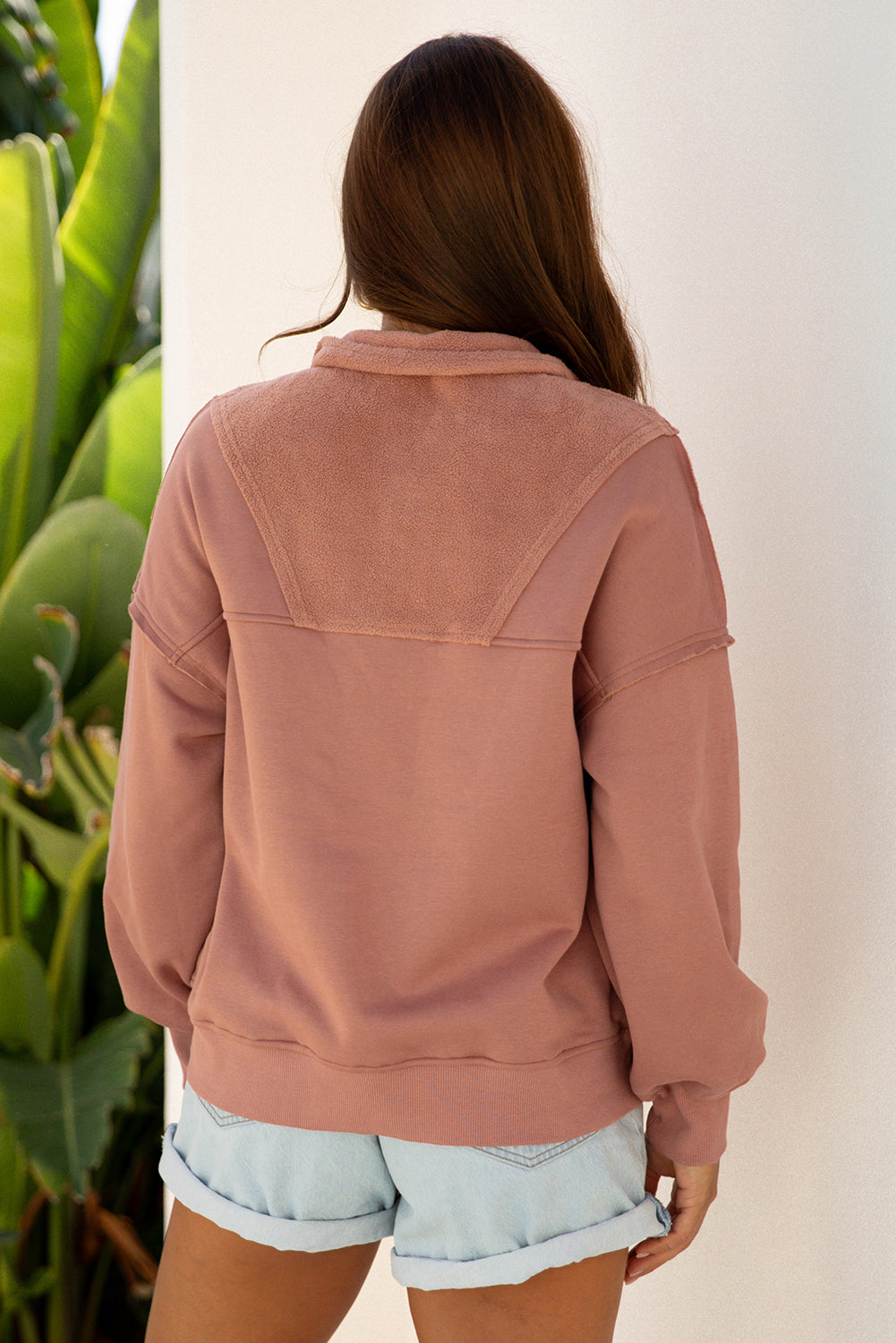 Camel Half Zipper Baggy Sweatshirt