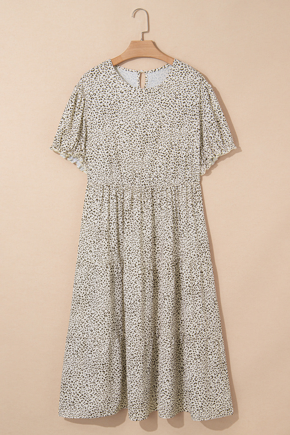 Beige Leopard Print Flared Dress