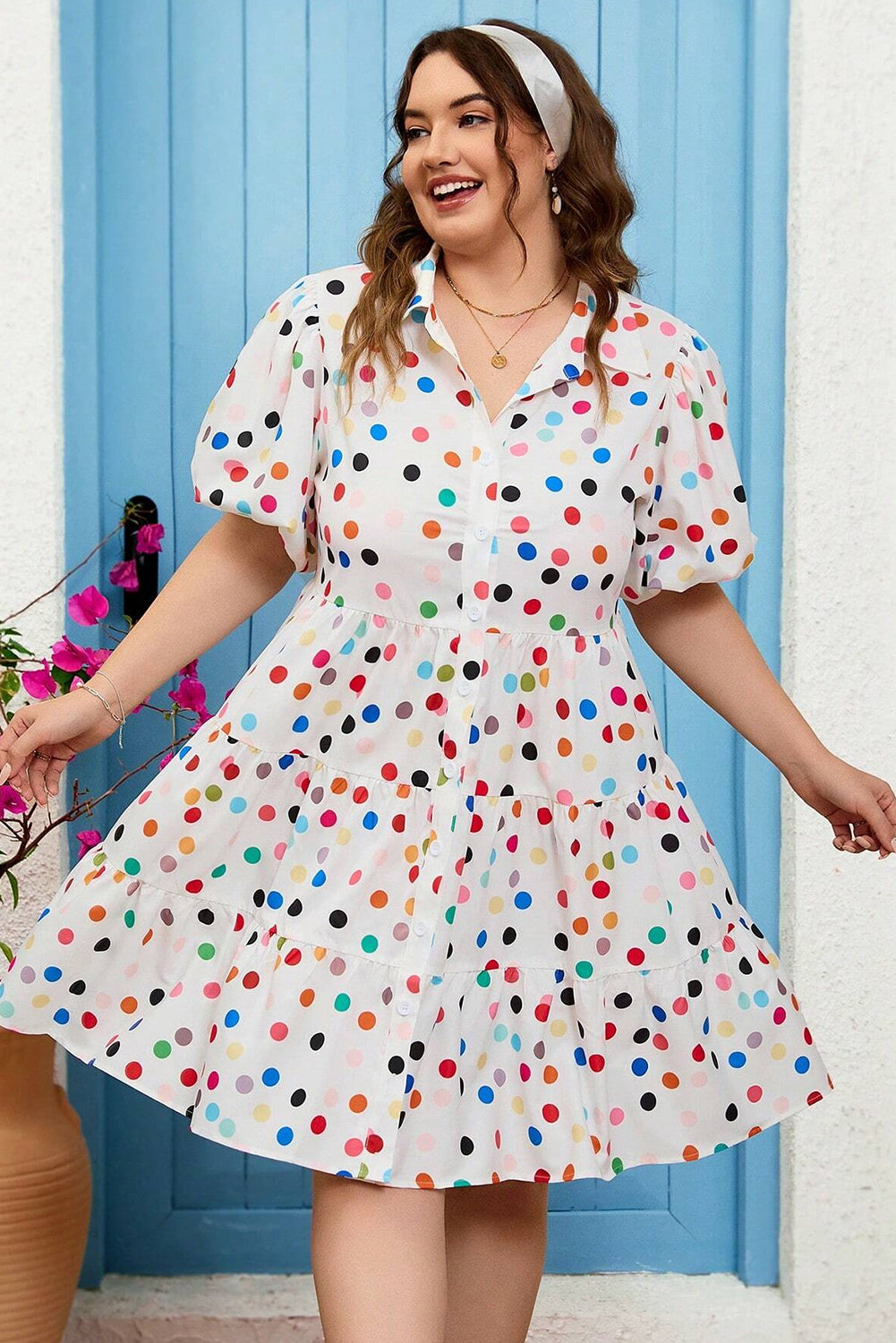 White Polka Dot Shirt Dress