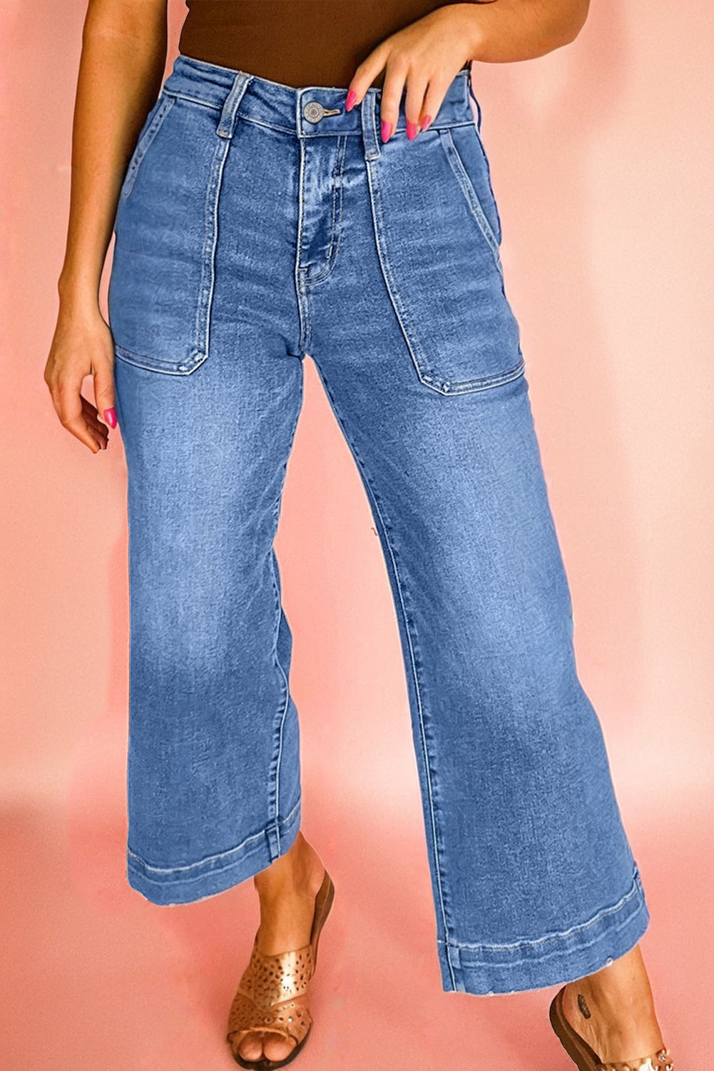 Sky Blue High Rise Wide Leg Jeans