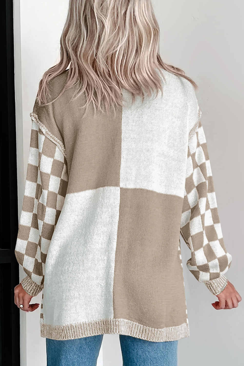 Brown Checkered Cardigan