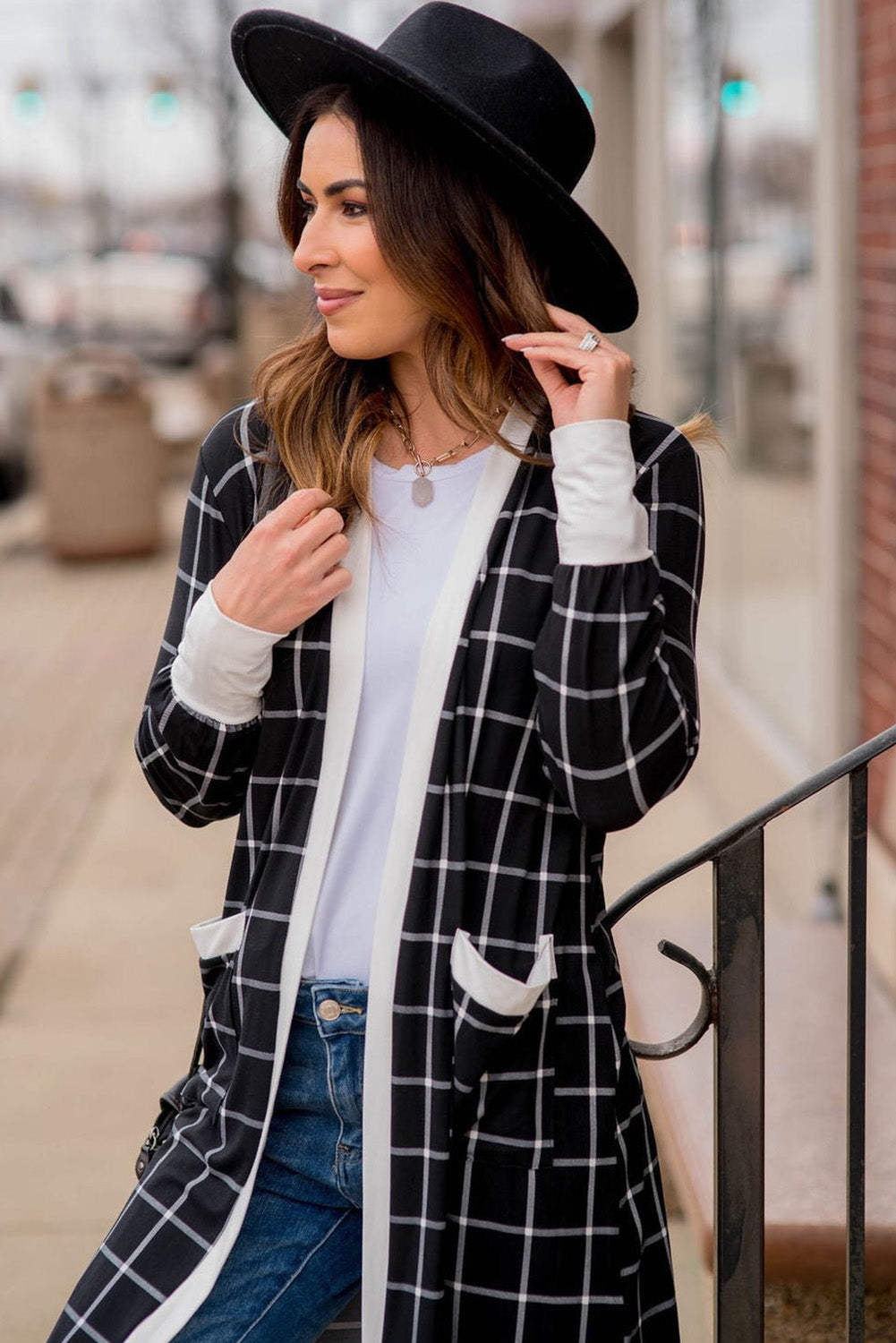 Black Plaid Colorblock Cardigan