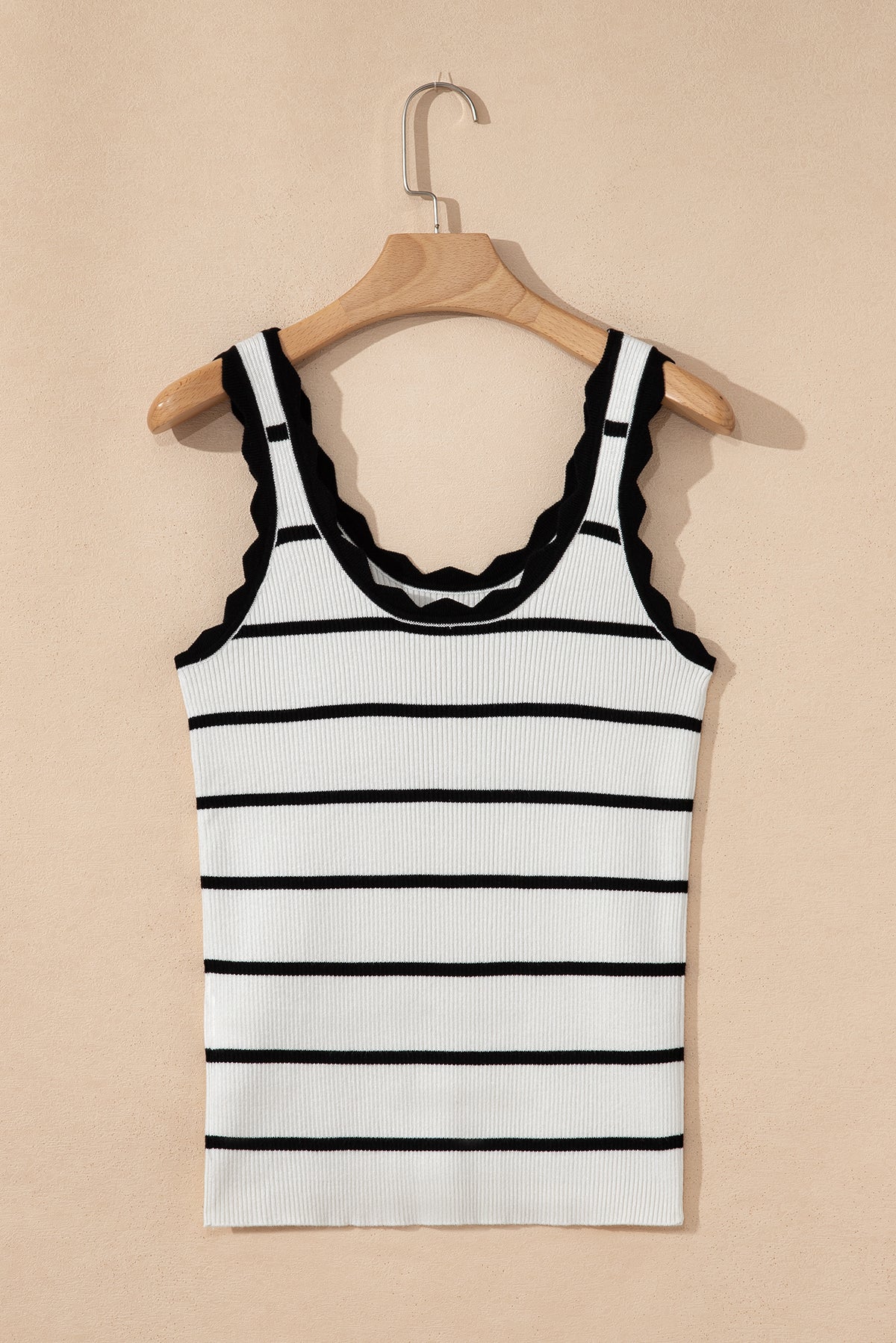 Black Striped Scalloped Sleeveless Sweater Vest