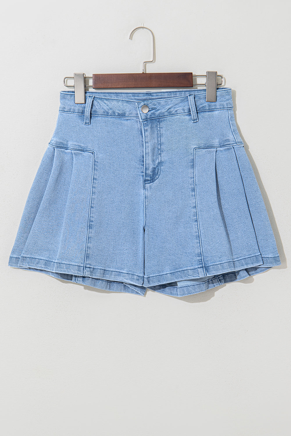 Dusk Blue Pleated Wide Leg Denim Shorts