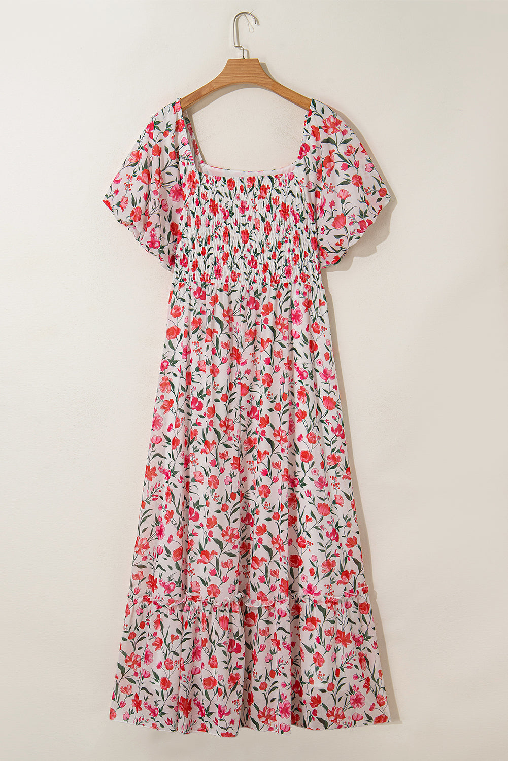 Pink Floral Ruffle Maxi Dress