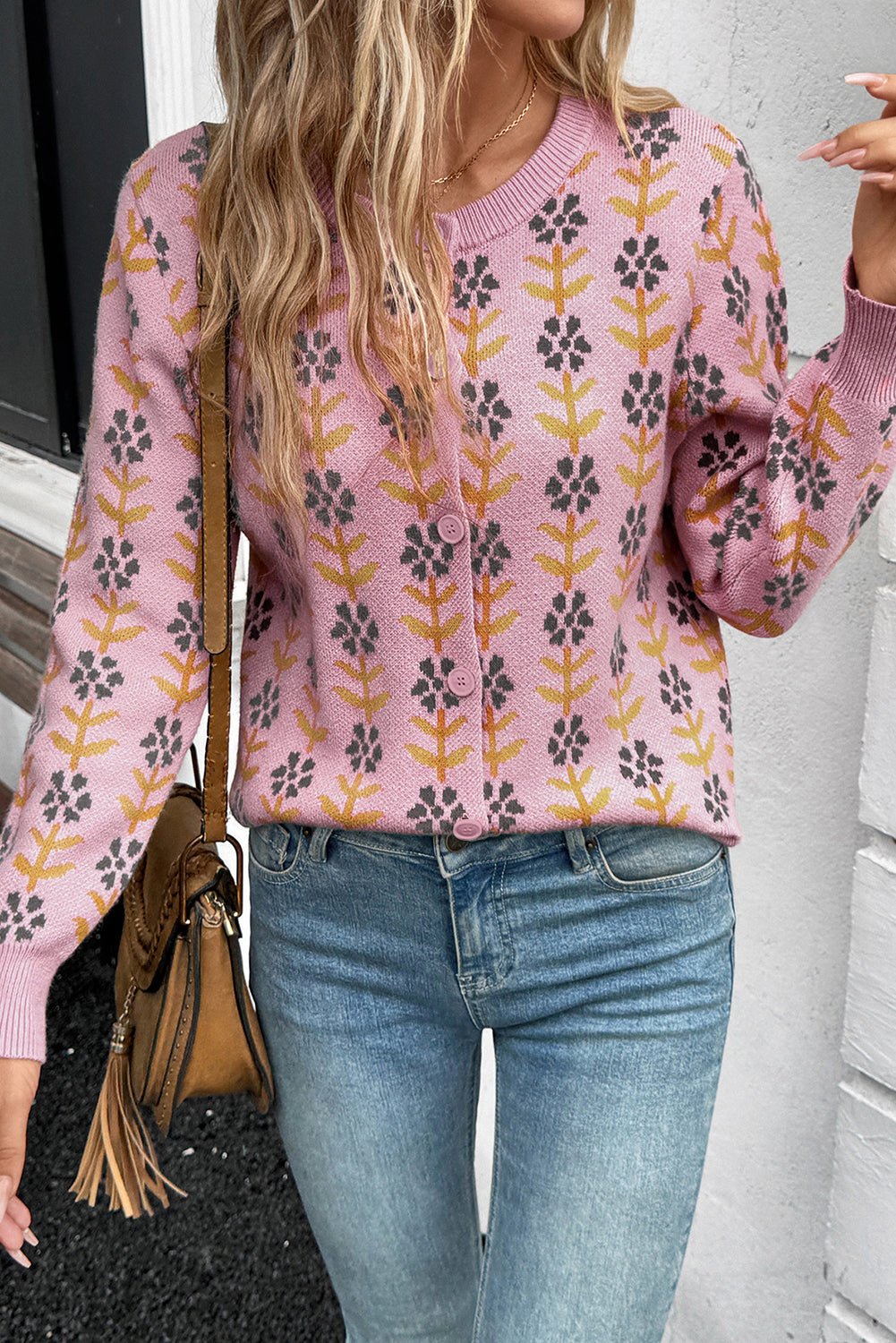 Pink Floral Cardigan Sweater