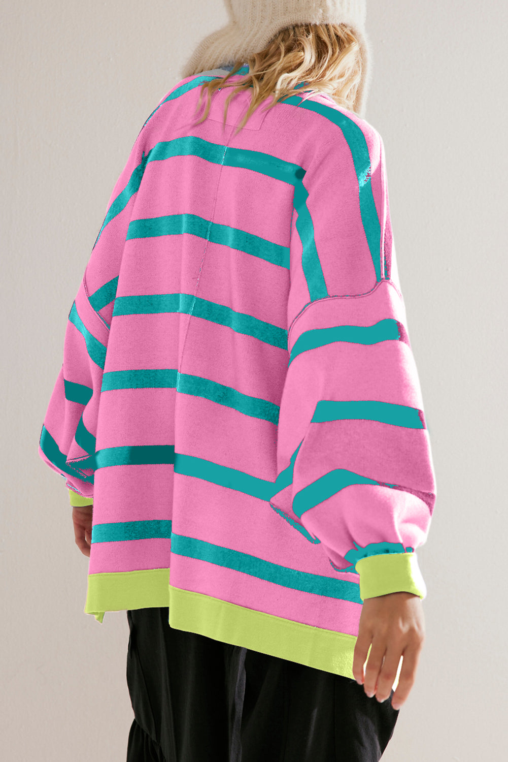 Pink Stripe Colorblock Cardigan