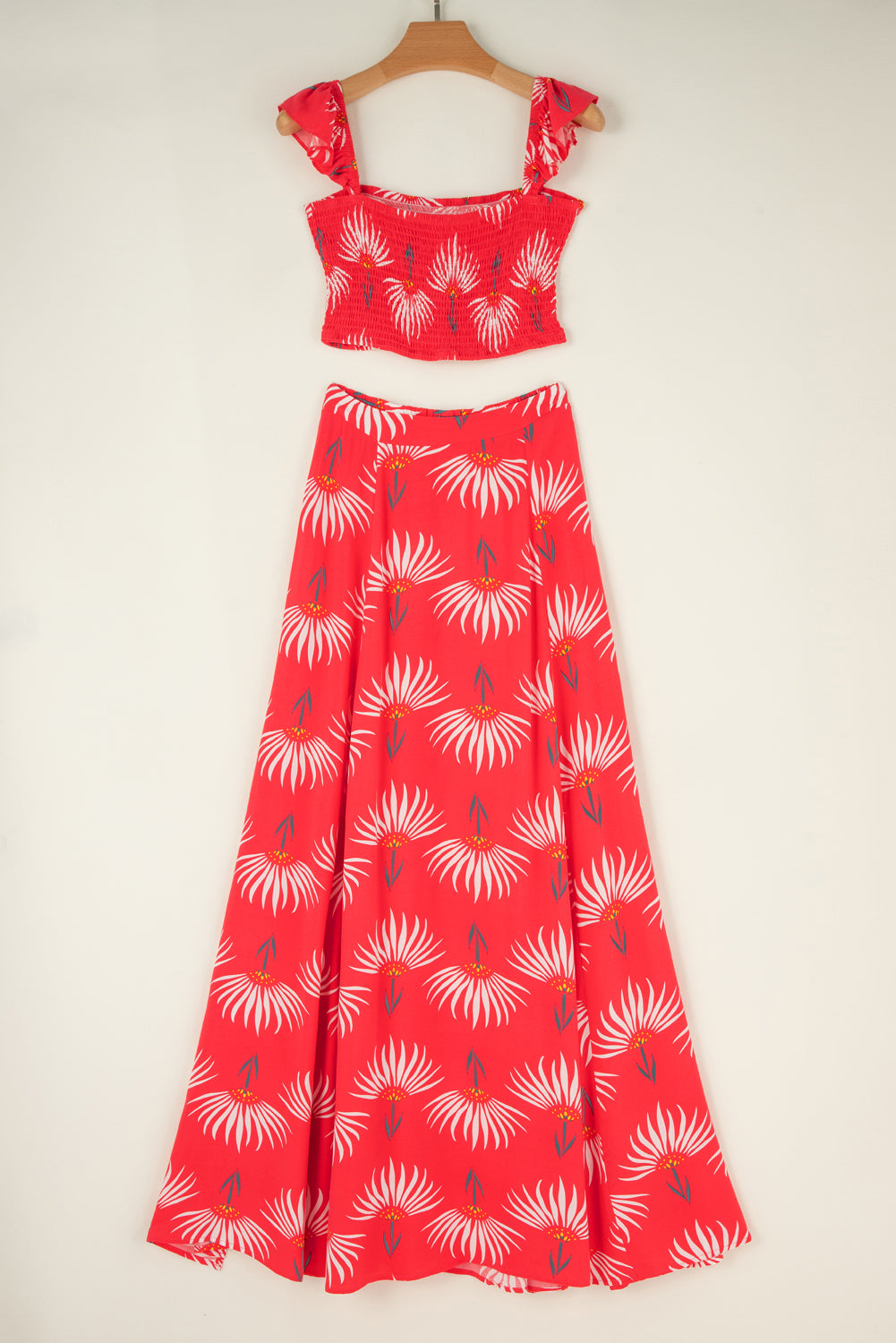 Red Floral Crop Top and Maxi Skirt Set