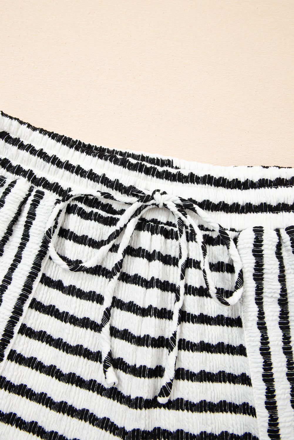 Black Stripe Top and Drawstring Shorts Set