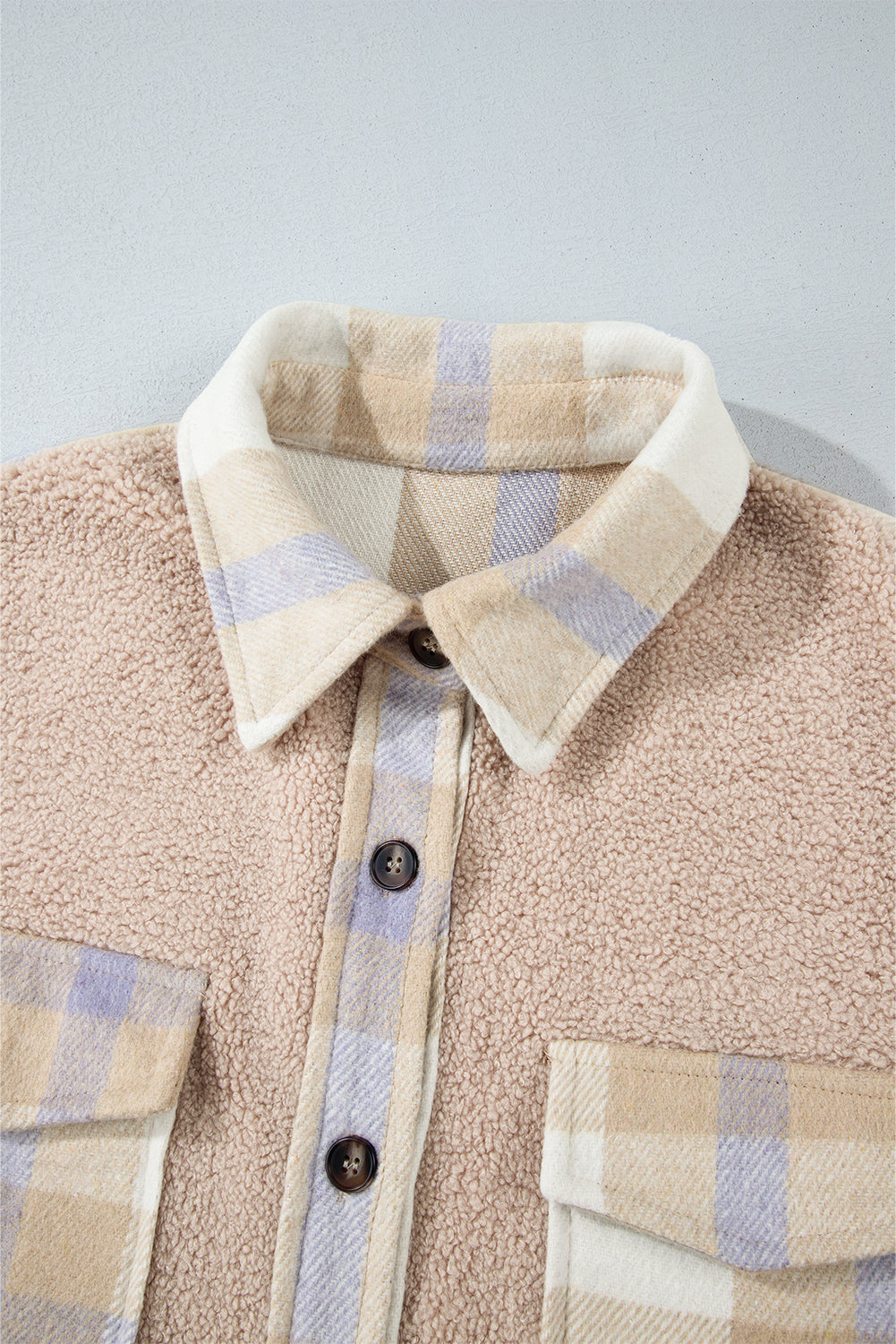 Smoke Gray Plaid Sherpa Long Coat