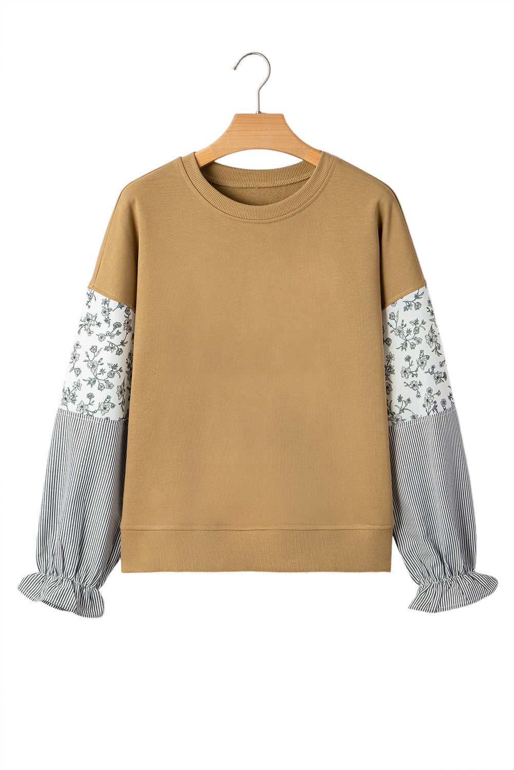 Camel Floral Crew Neck Sweatshirt