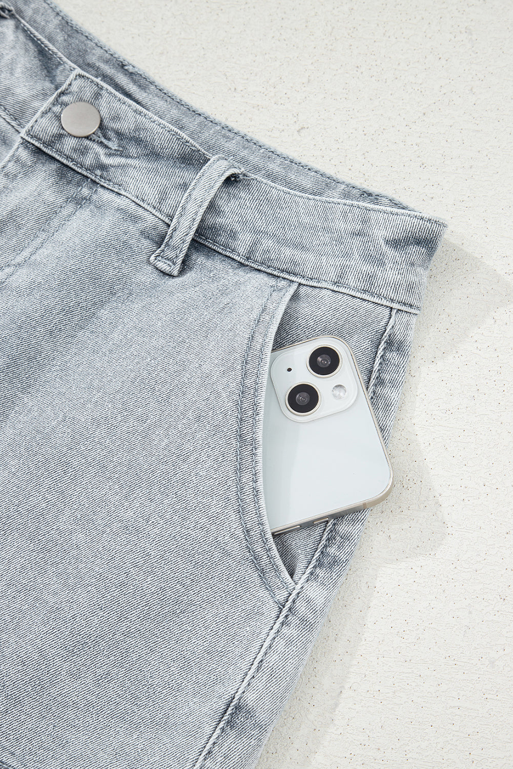 Dusk Blue Scalloped High Waist Denim Shorts