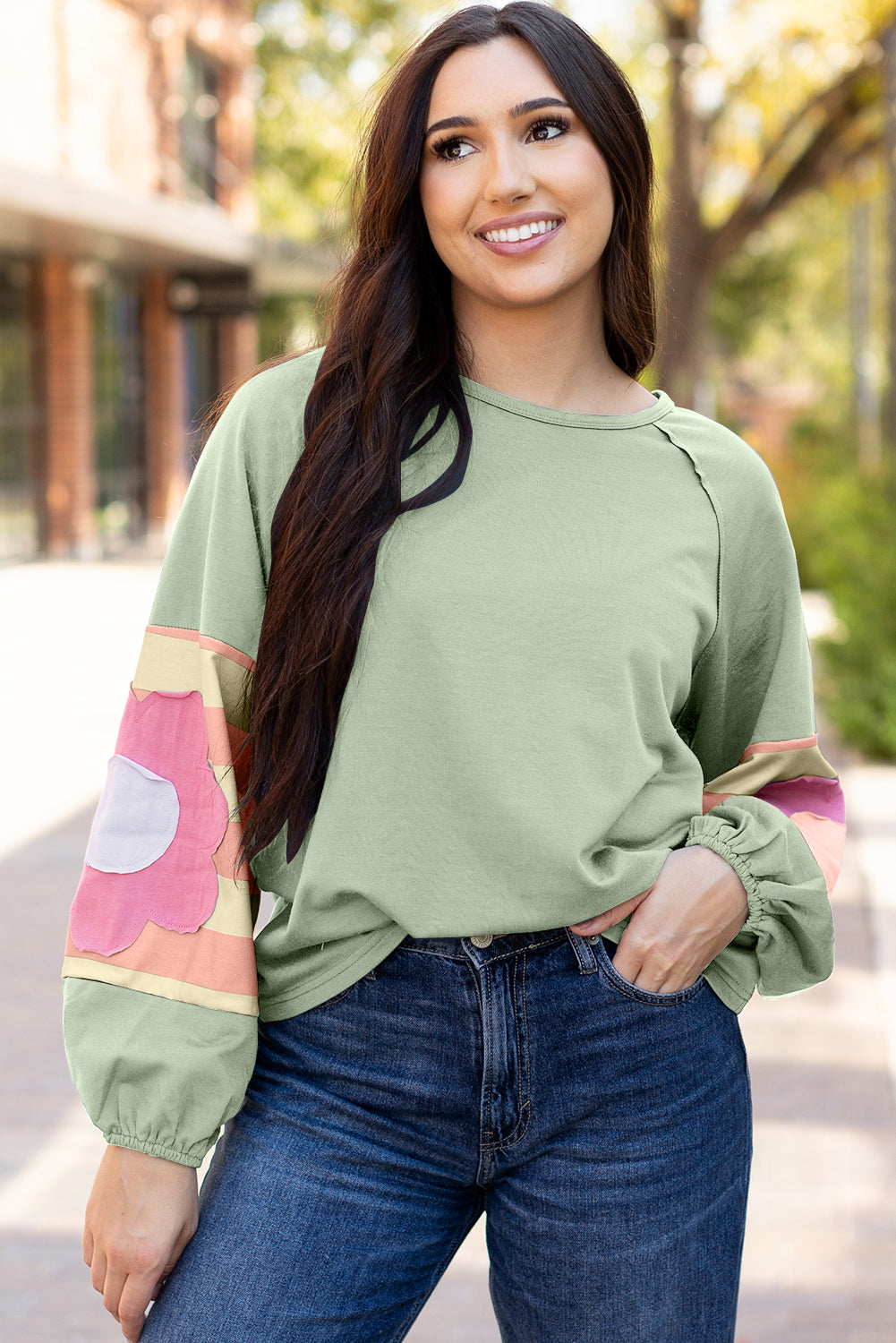 Smoke Green Flower Oversized Top