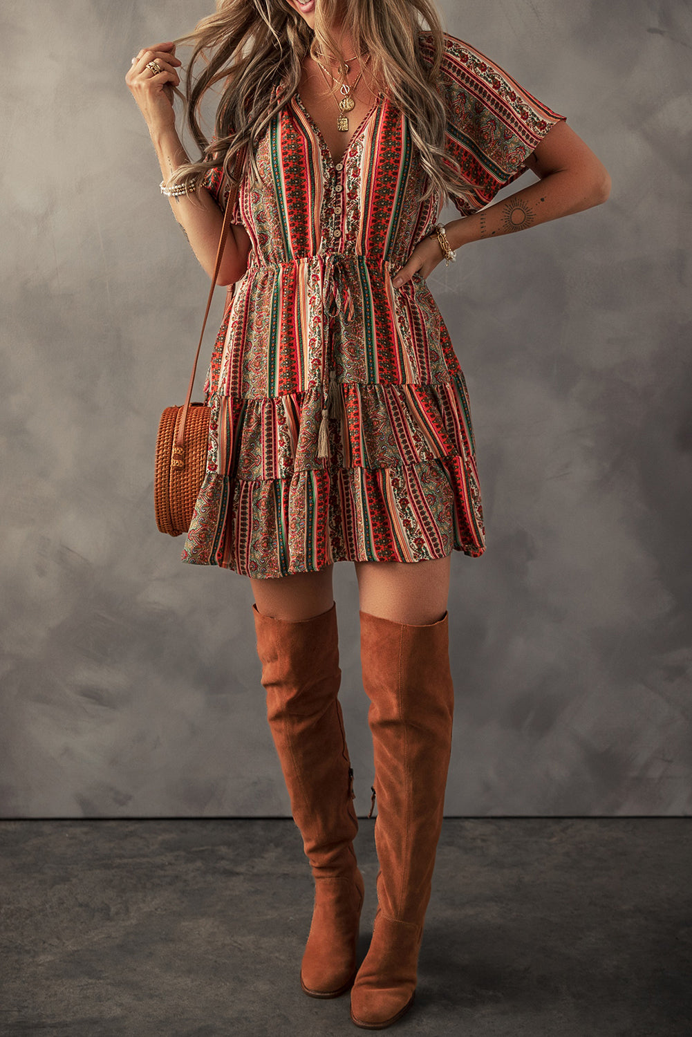 Red Bohemian Tiered Dress