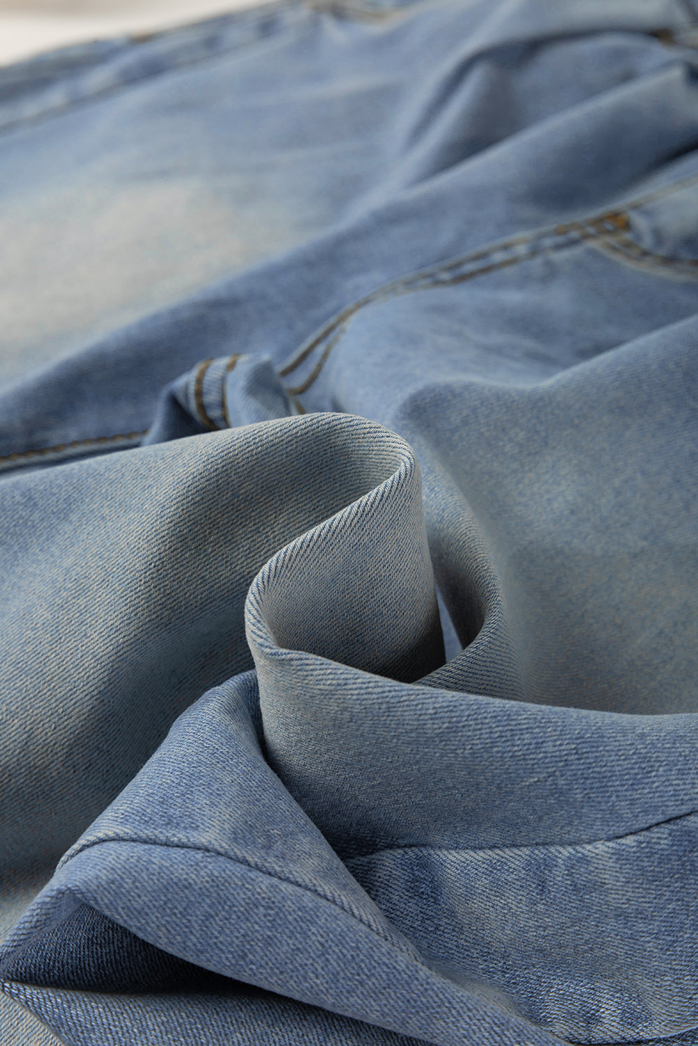 Blue Washed Pleated Wide Leg Jeans