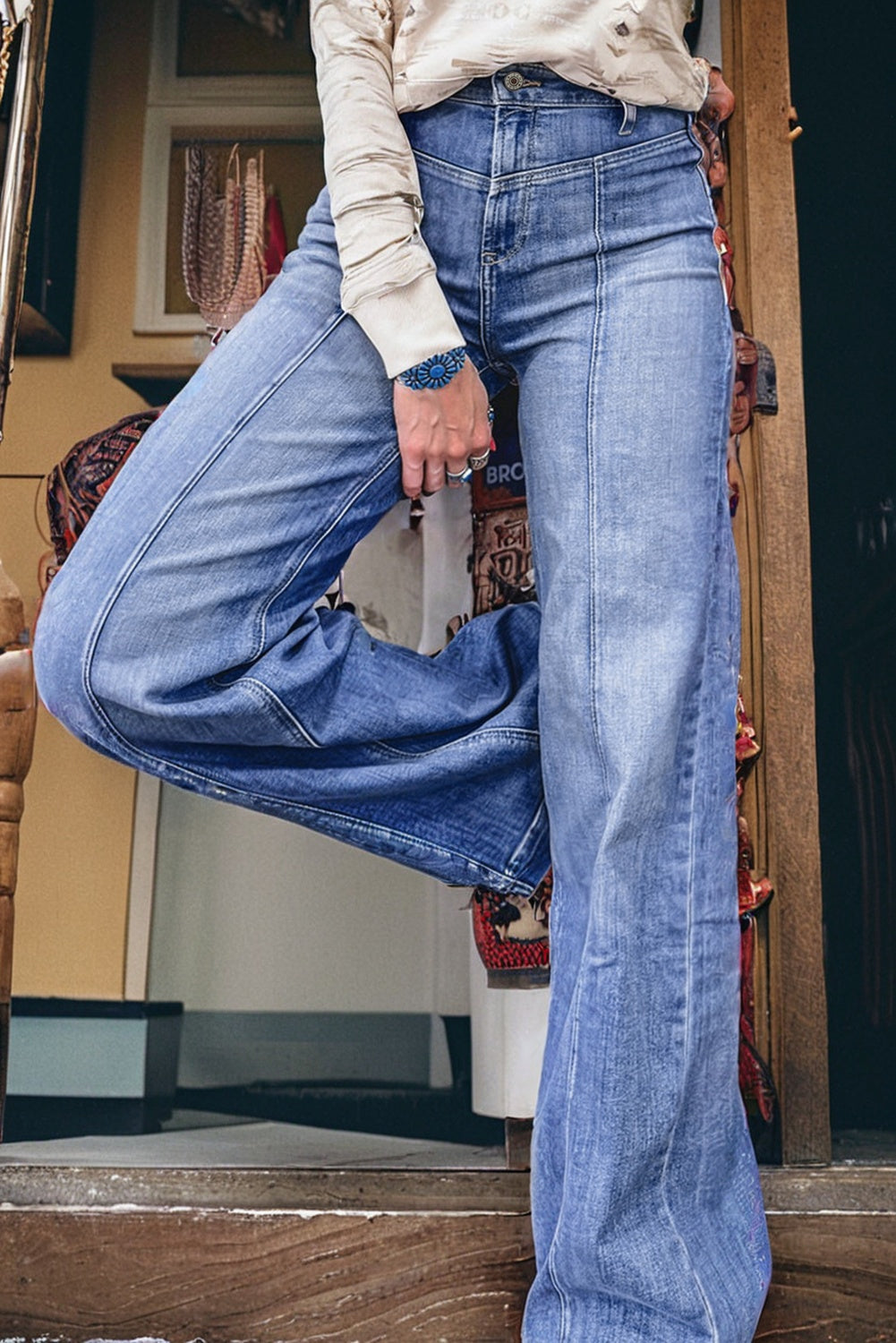 Blue Tailored Straight High Rise Jeans