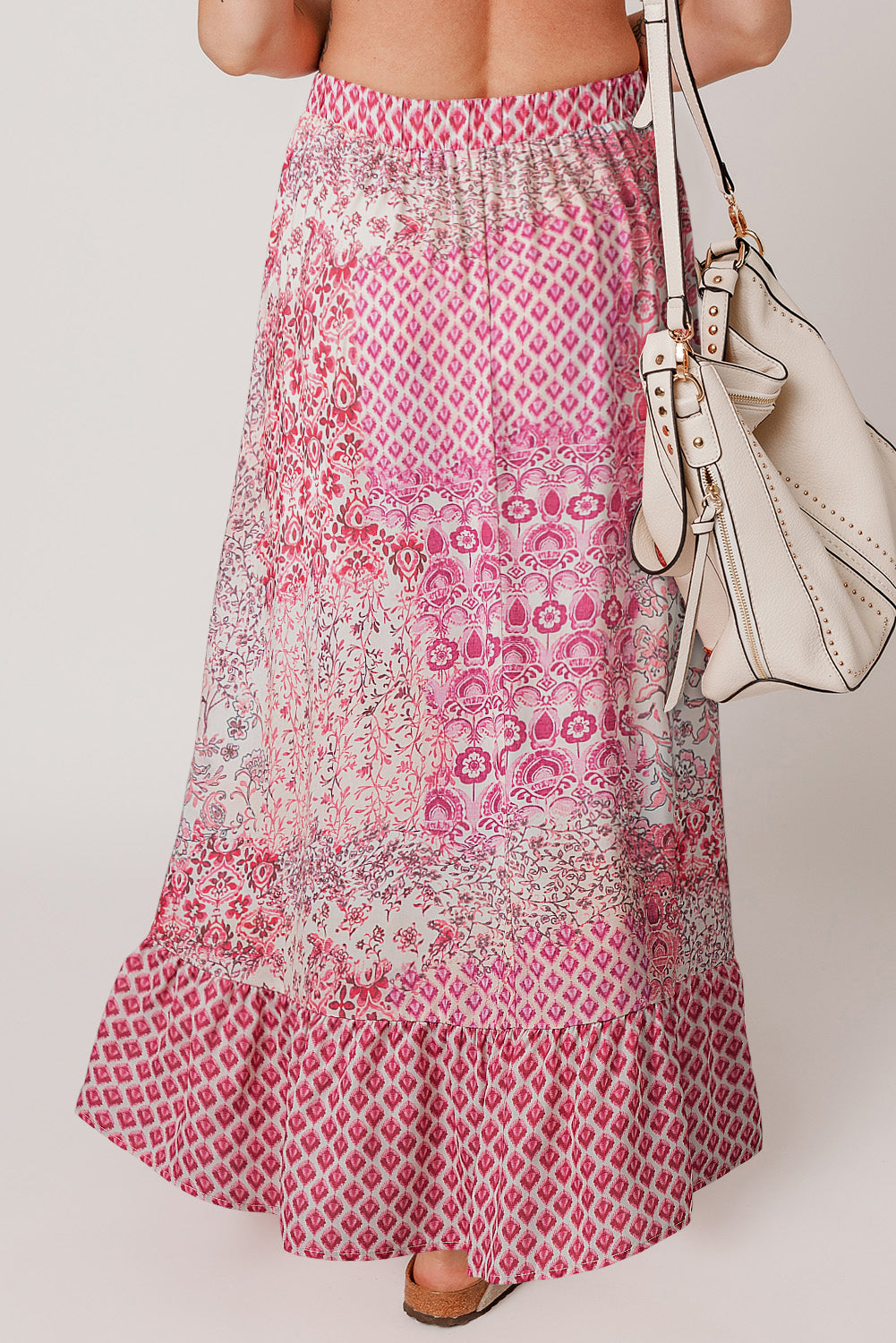 Red Boho High Waist Maxi Skirt