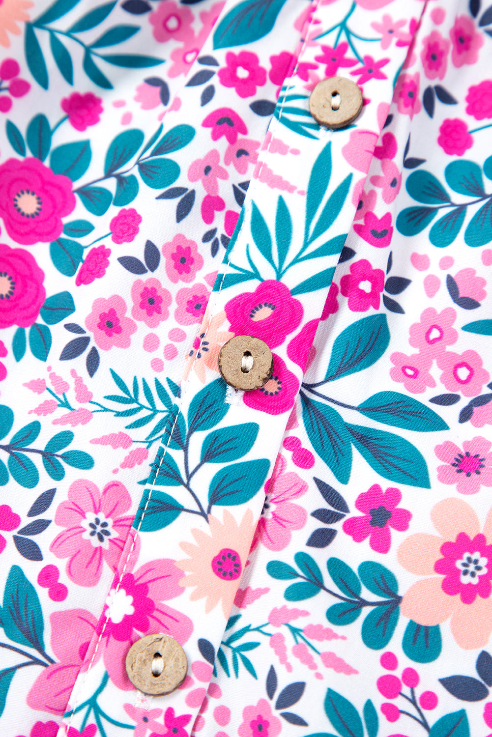 Pink Floral Short Puff Sleeve Dress