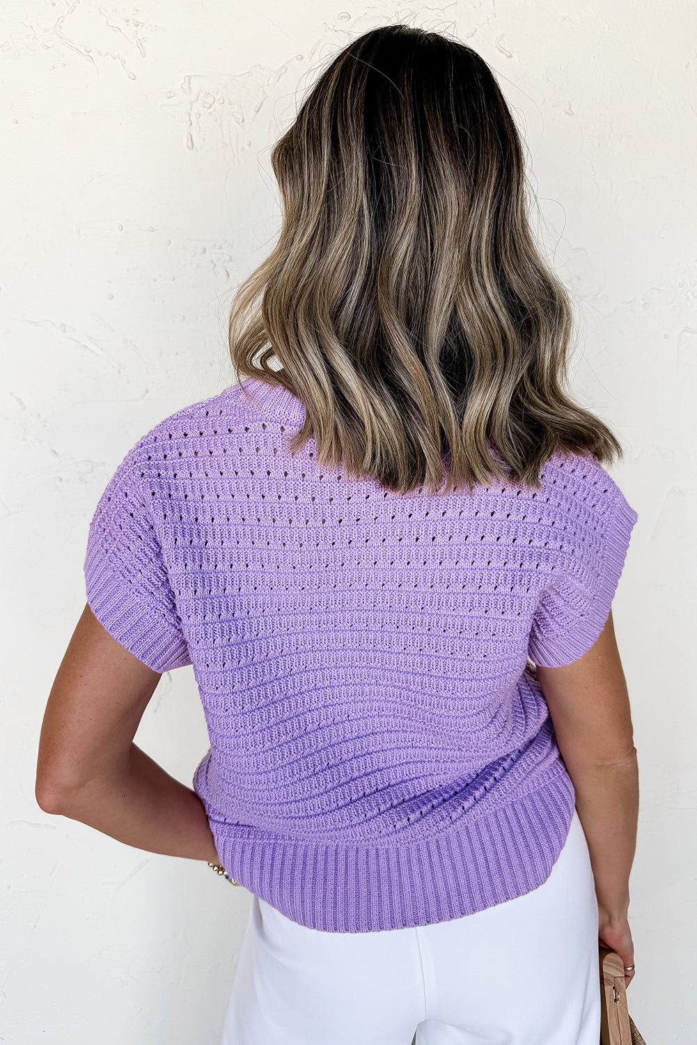 Lavender Ribbed Short Sleeve Sweater