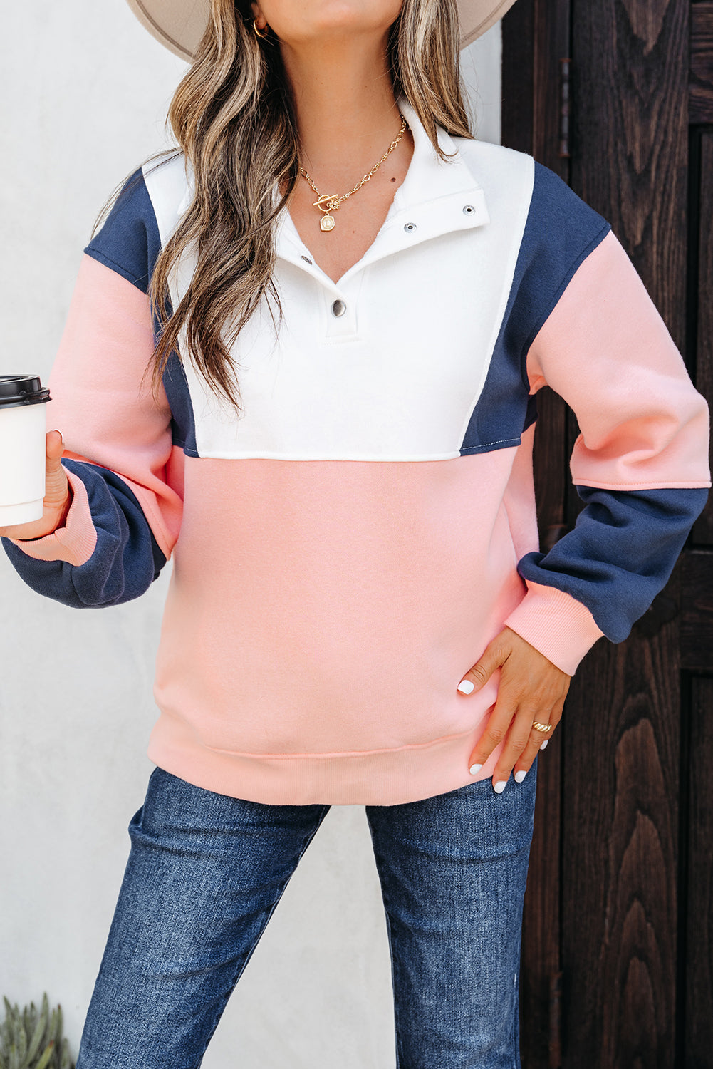 Pink Colorblock Sweatshirt
