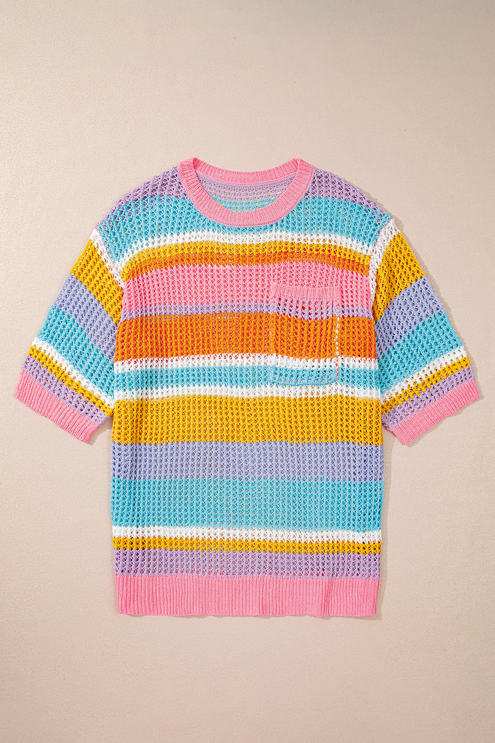 Pink Stripe Patch Pocket Top