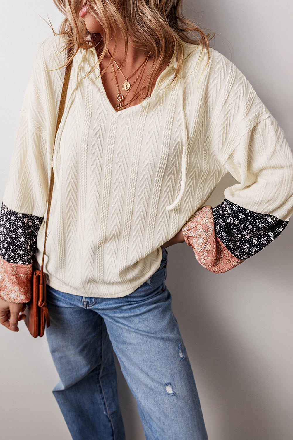 Beige Floral Patchwork Blouse