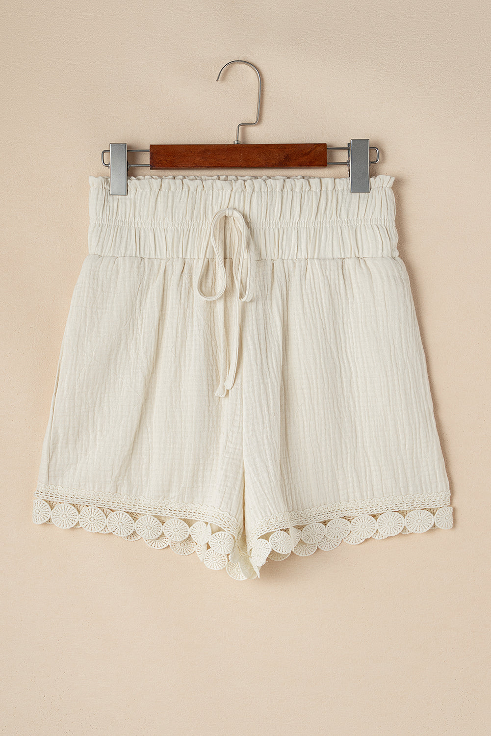 Apricot Textured Lace Hem Shorts