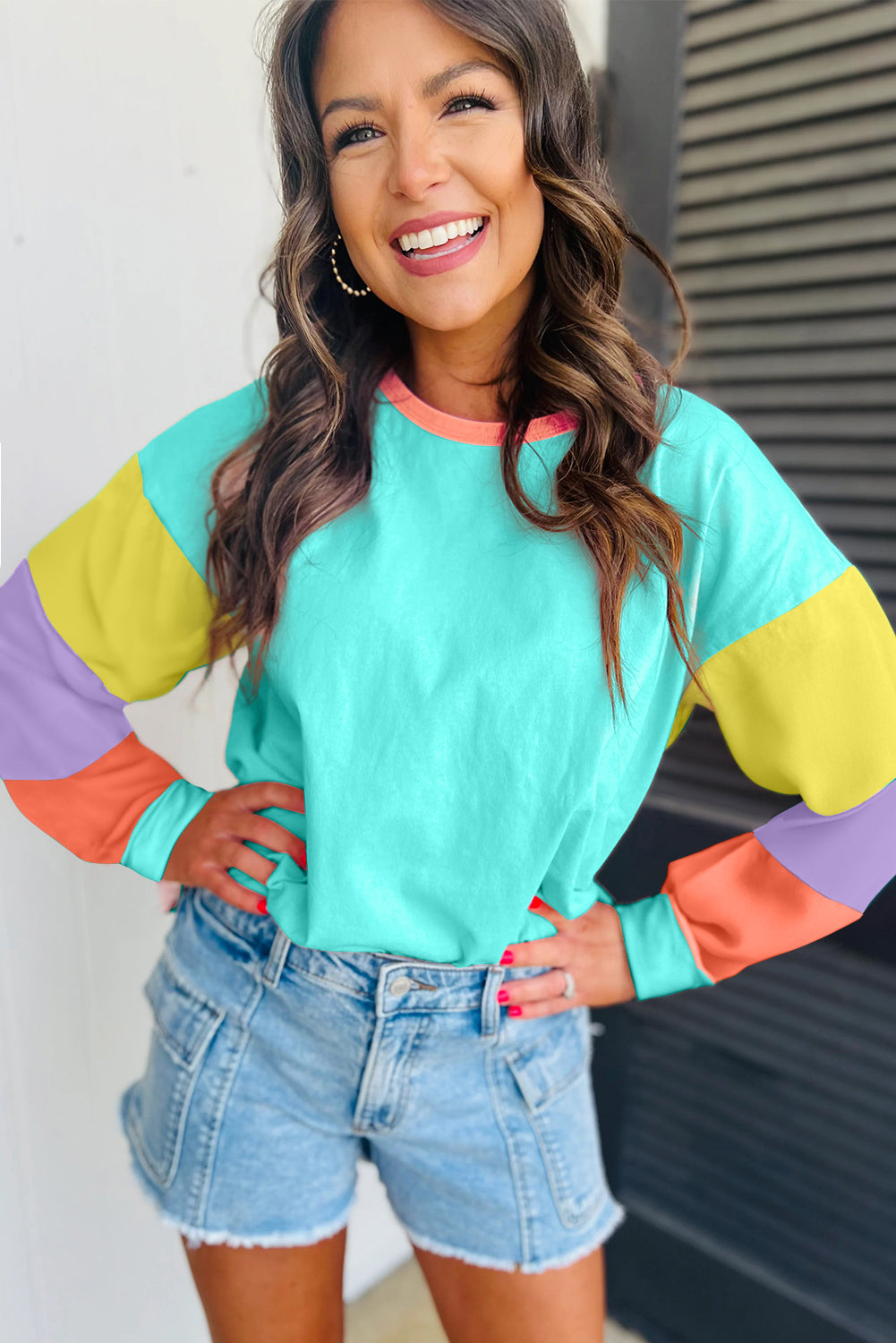 Light Blue Colorblock Top