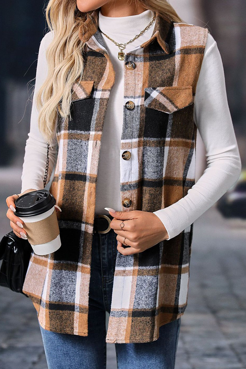 Retro Plaid Button up Collared Vest