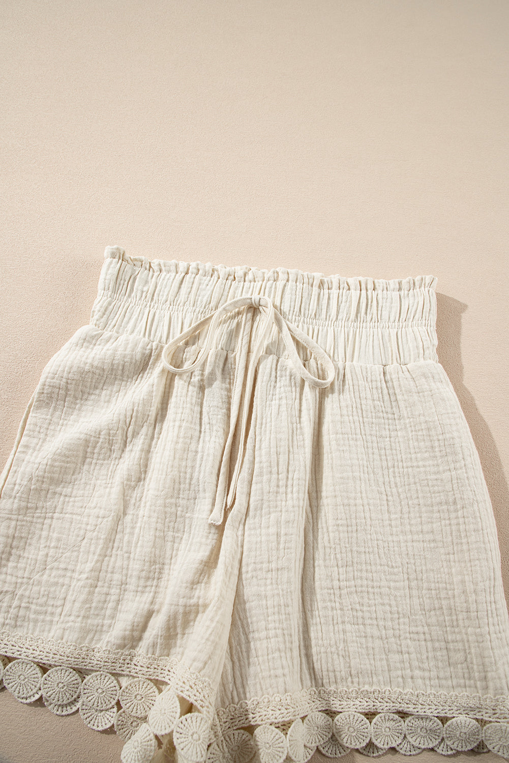 Apricot Textured Lace Hem Shorts