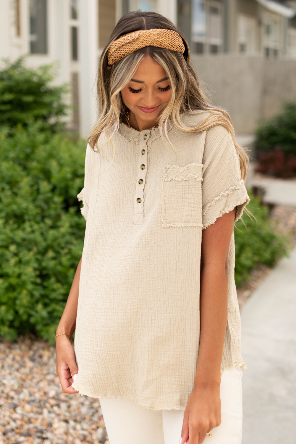 Parchment Textured Frayed Top