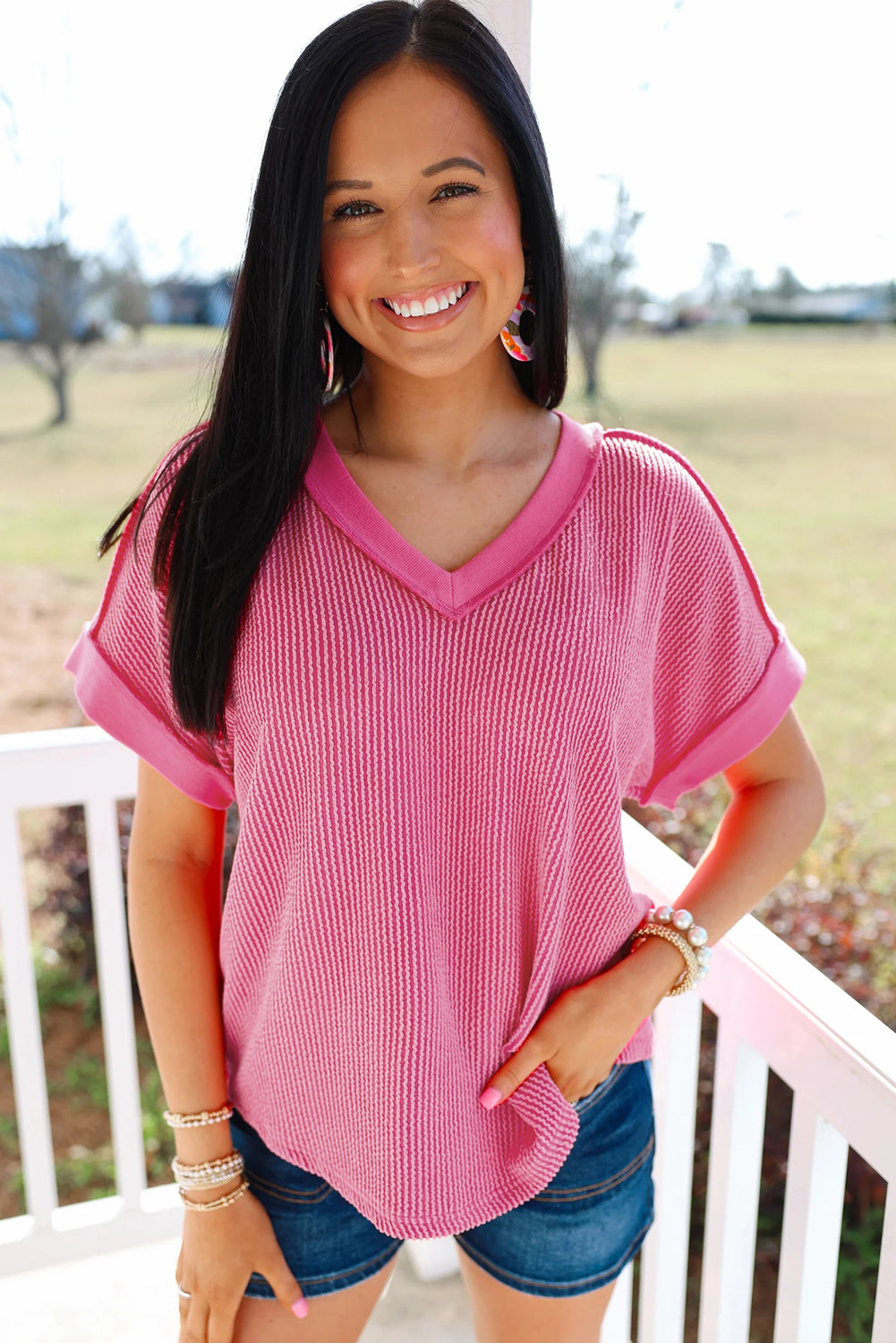 Rose Red Twisted Ribbed Tee