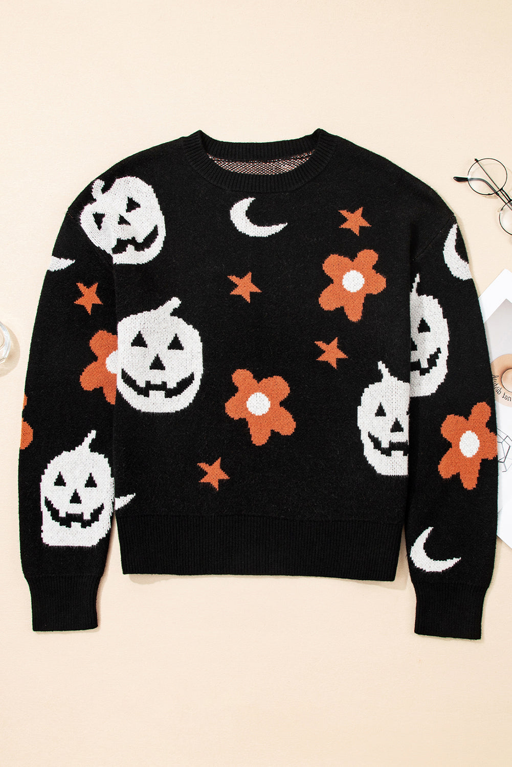 Halloween Pattern Drop Shoulder Sweater