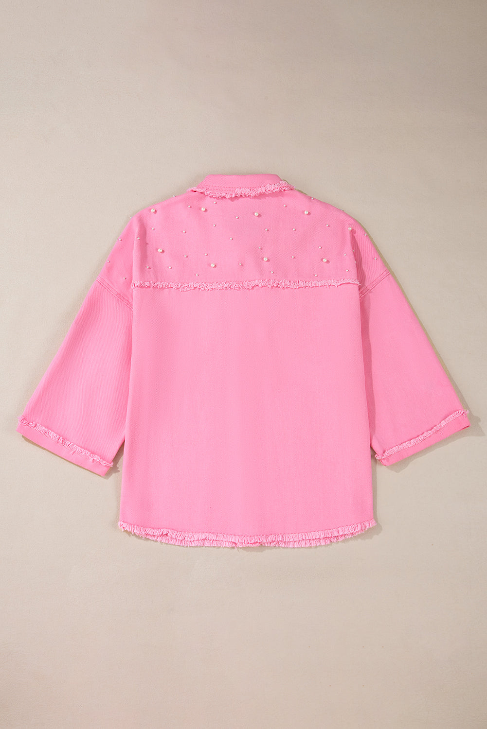 Pearl Beaded Button Up Denim Jacket