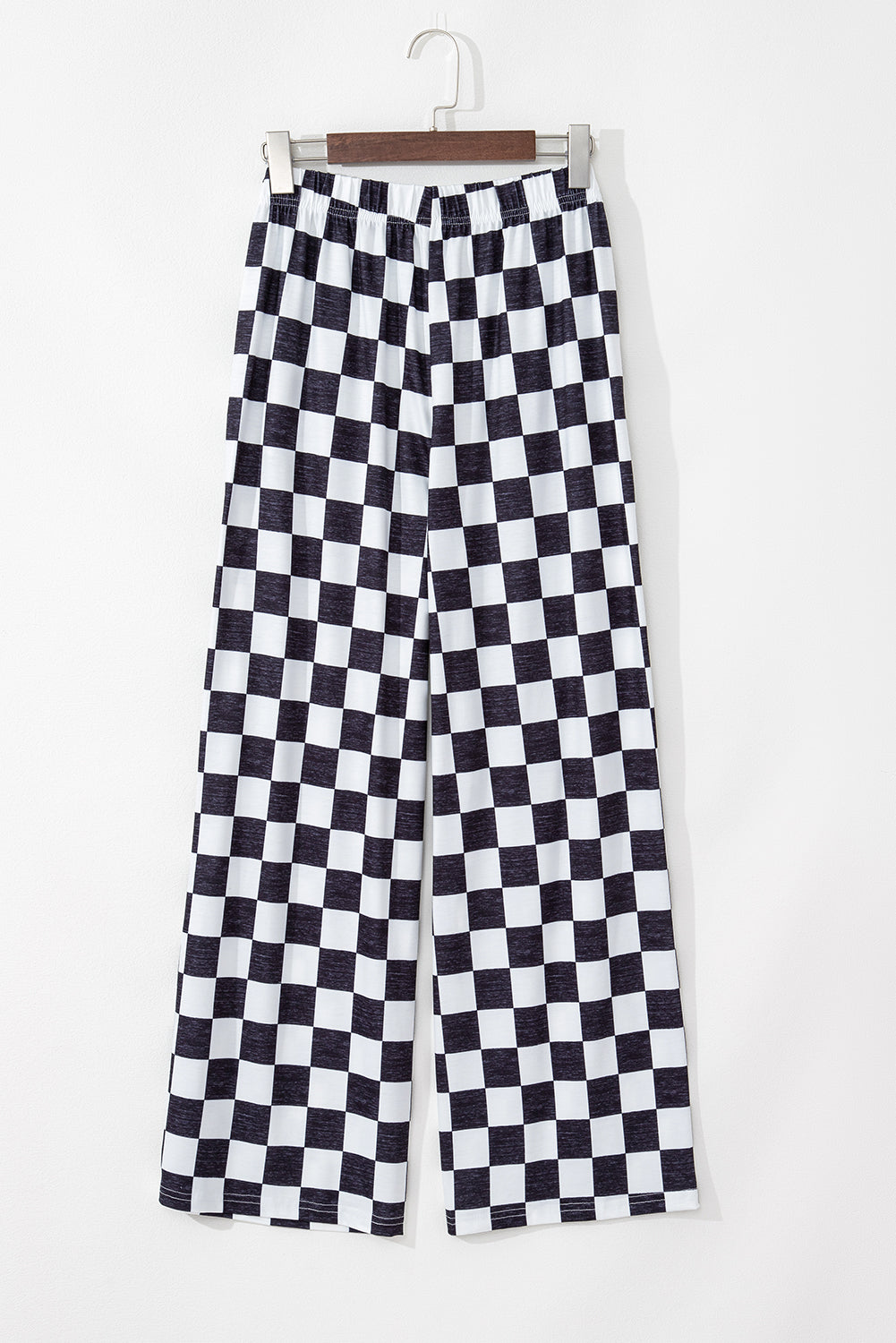 Black Checked Print High Waist Wide Leg Pants