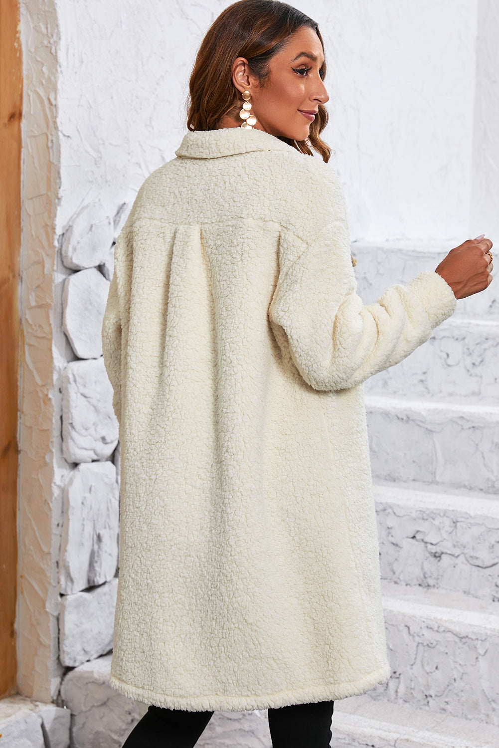 Beige Contrast Teddy Coat