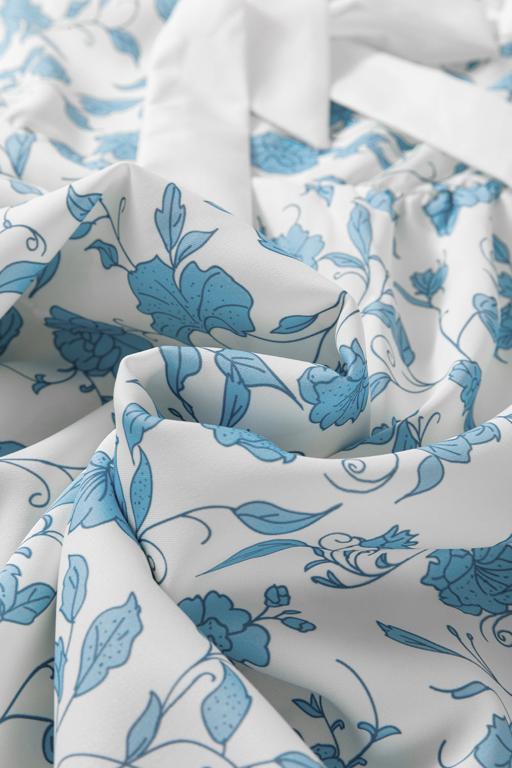 Sky Blue Floral Bow Puff Sleeve Mini Dress