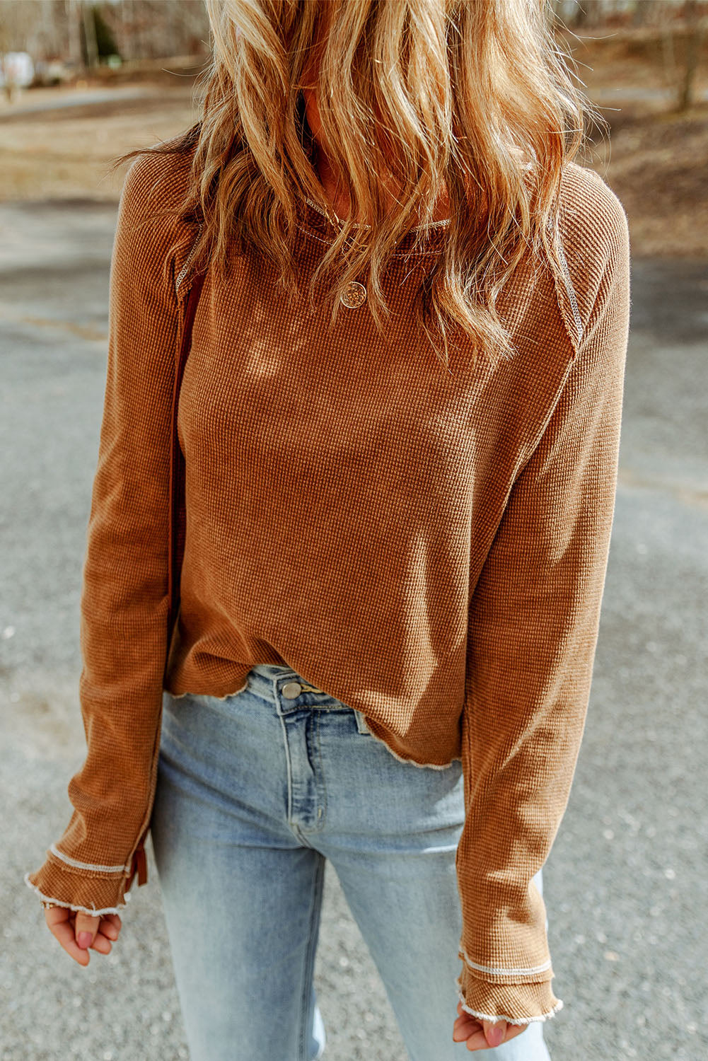 Brown Textured Long Sleeve Top