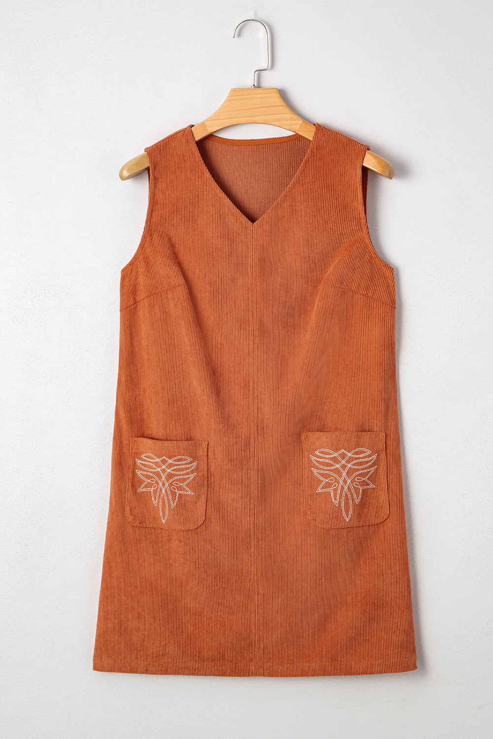 Corduroy Western Embroidered Sleeveless Mini Dress