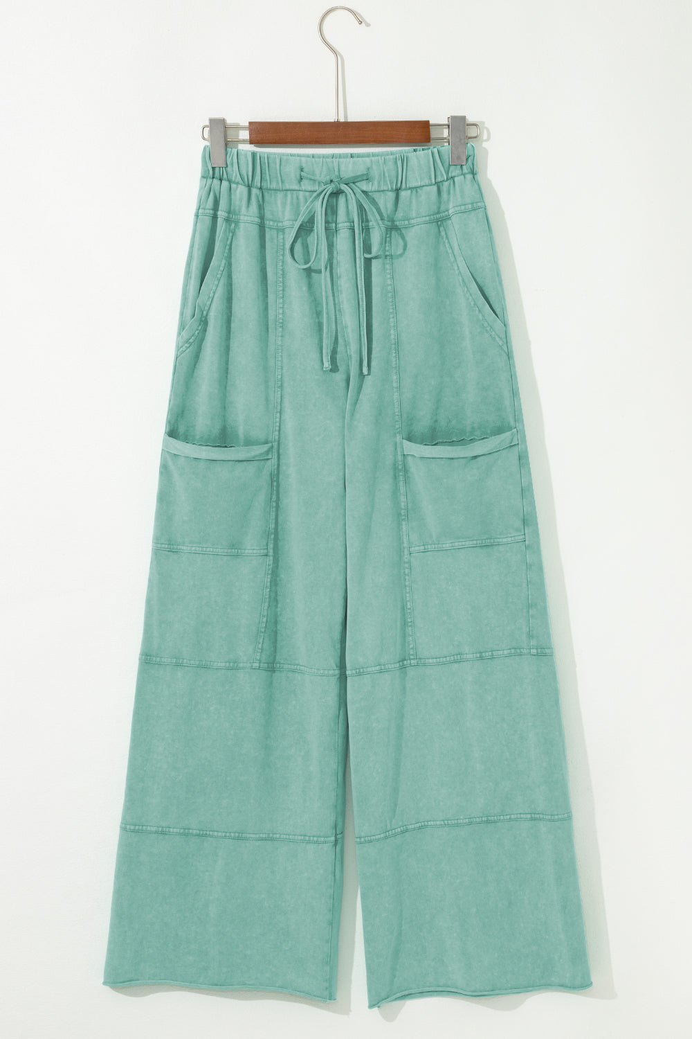 Mint Green High Waist Wide Leg Cargo Pants
