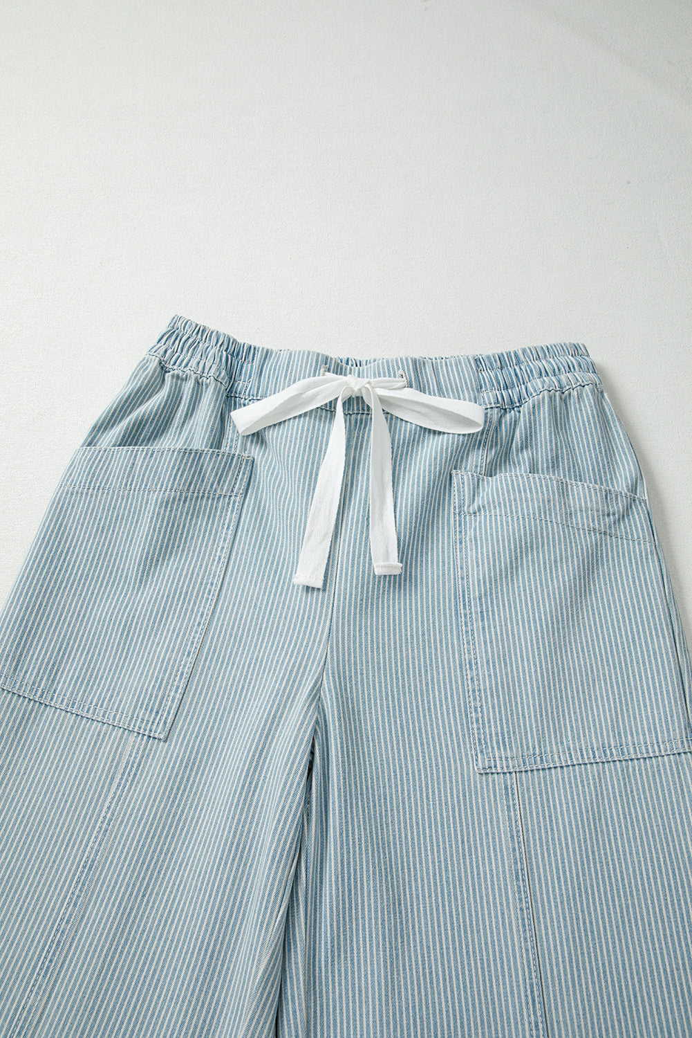 Blue Stripe Mid Rise Drawstring Jeans