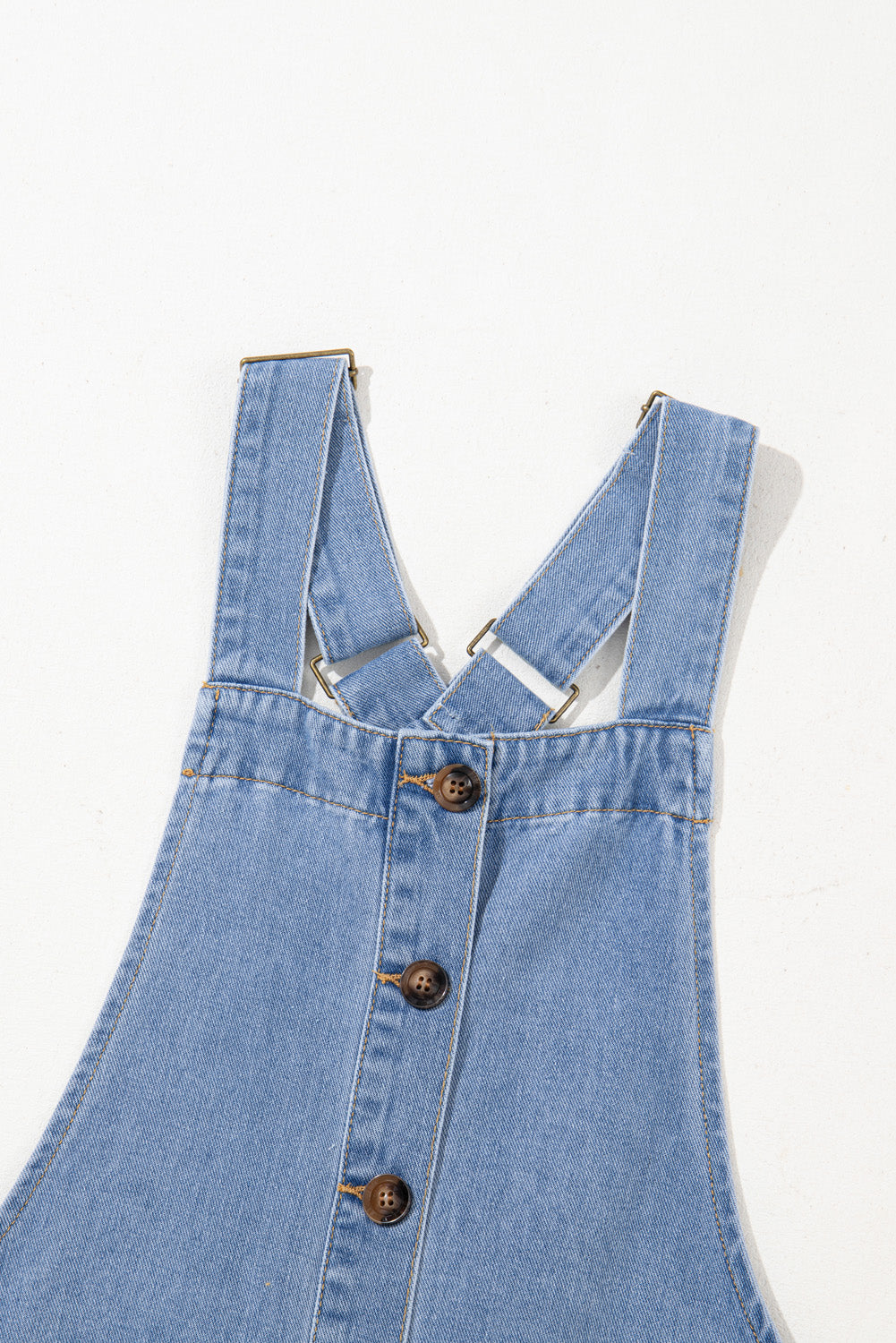 Blue Wide Strap Button Front Pocketed Denim Mini Dress