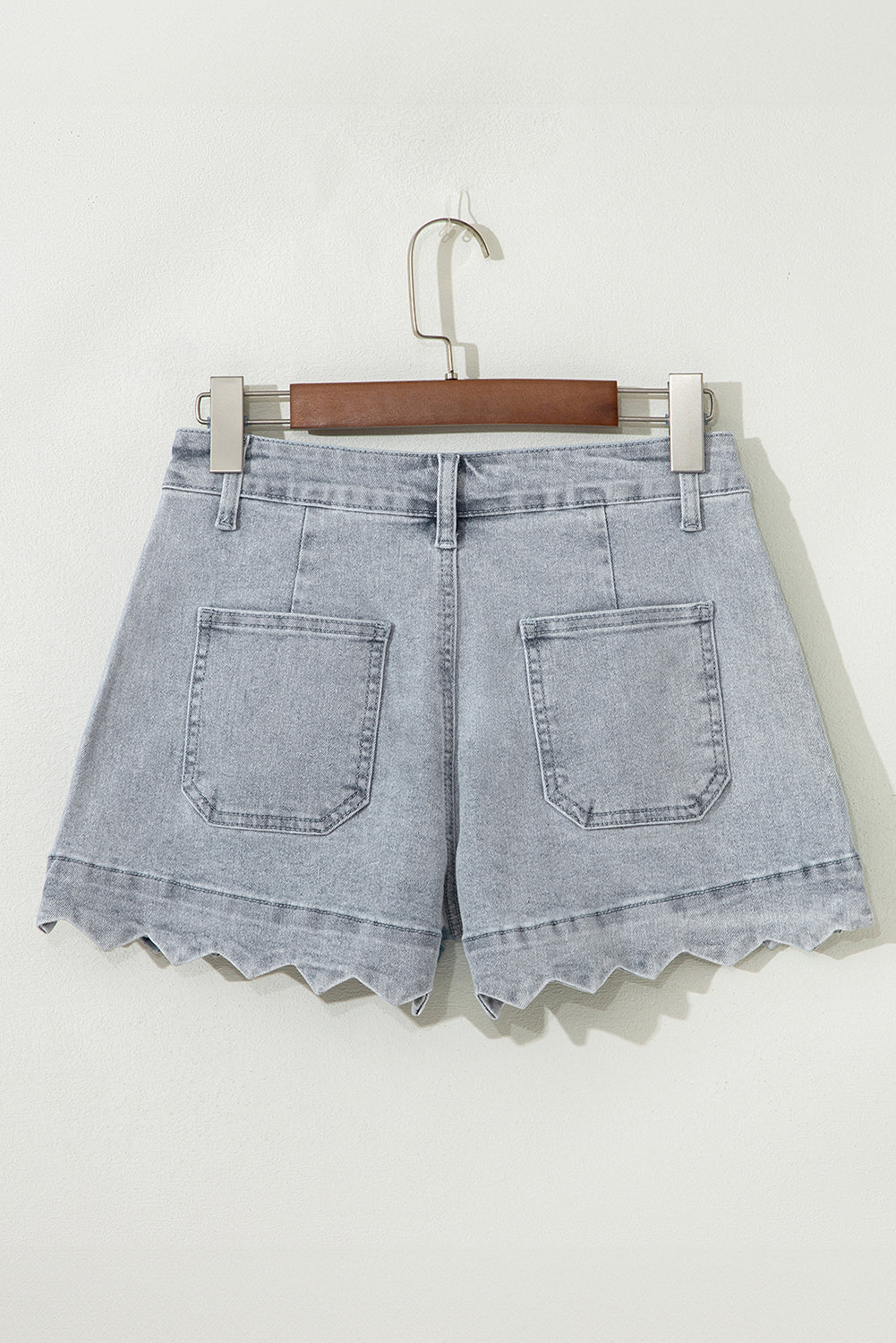 Dusk Blue Scalloped High Waist Denim Shorts